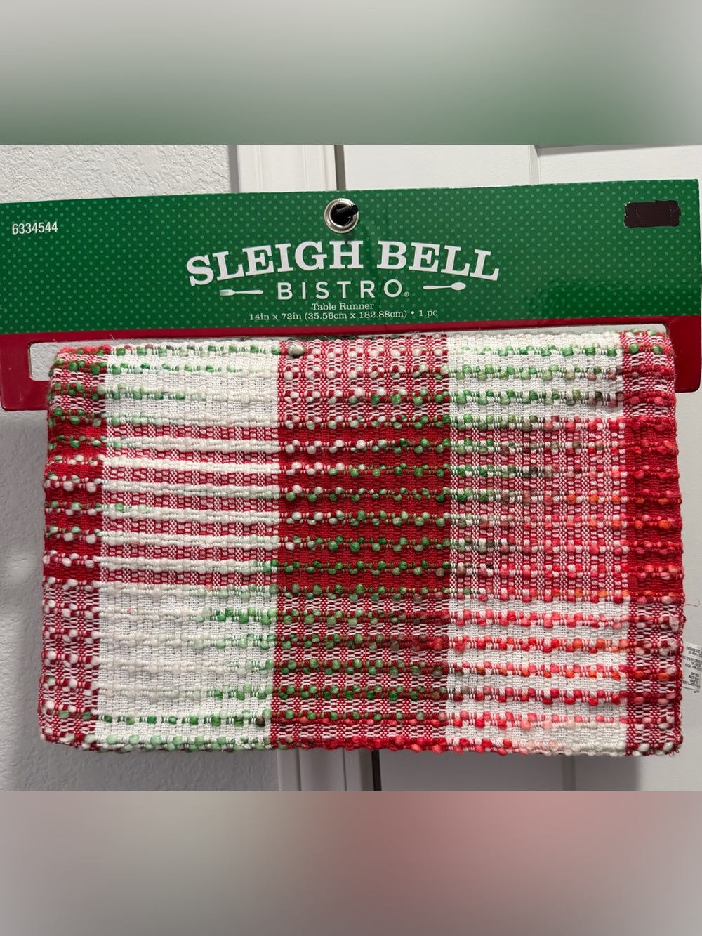 Christmas Sleigh Bell Bistro Red Green White Plaid Holiday Table Runner 14x72